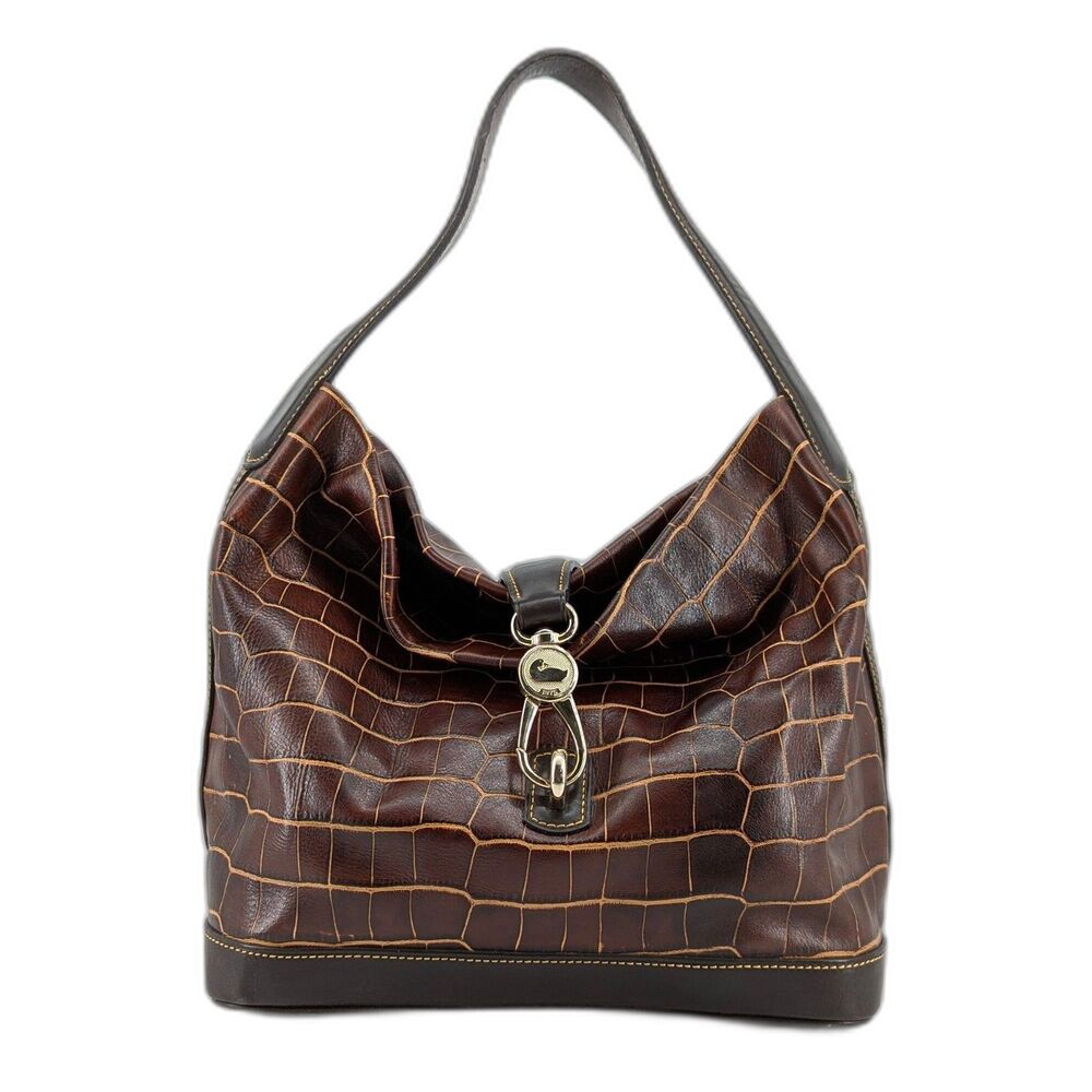 Dooney & Bourke Brown Croc-Embossed Leather Shoulder Bag - EUC